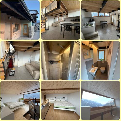 a collage of photos of a living room and a house at Bed&Cheese Deggio in Quinto