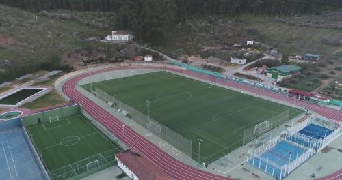 an aerial view of a soccer field with a court at Hostal R-Conecta in Cuevas de San Marcos