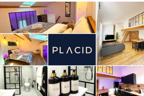 a collage of photos of a room with wine bottles at Appart Mezzanine, Centre-ville in Istres