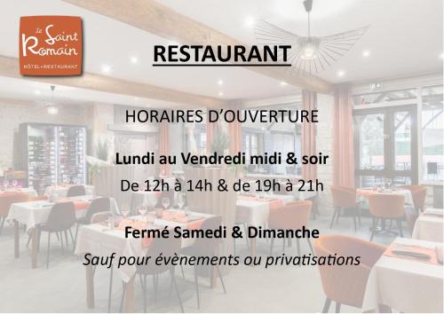 a flyer for a restaurant with descriptions of the menu at Logis Hotel-Restaurant Saint Romain in Anse