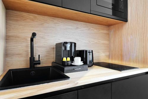 Il comprend une cuisine équipée d'un évier et d'une cafetière. dans l'établissement Entire apartment near the Eiffel Tower, à Paris