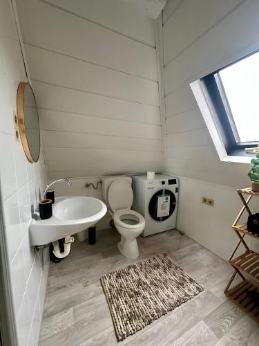 a small bathroom with a toilet and a sink at D D B Haus in Arnstein