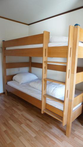 two bunk beds in a room with wooden floors at Park Welgelegen, MB 27 in Cadzand