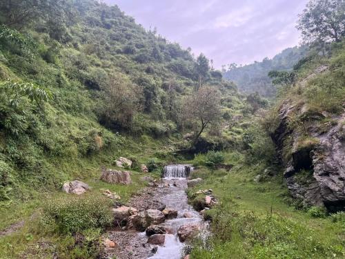 a waterfall on a hill with a creek at Whispering in Shogi
