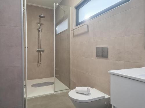 een badkamer met een douche, een toilet en een wastafel bij Casa Encanto da Foz - BY SCH in Foz do Arelho