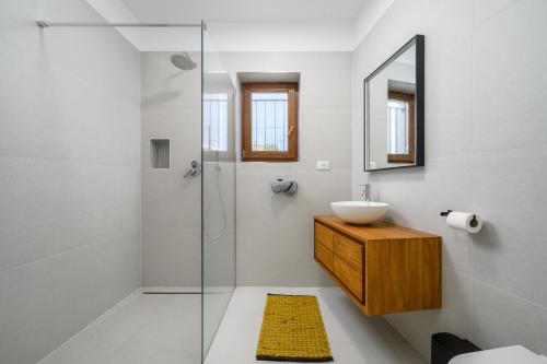 DračevacにあるLuxury Villa Sofia with Pool and Garage In Poreč, Istriaのシャワー、洗面台、鏡を備えたバスルーム