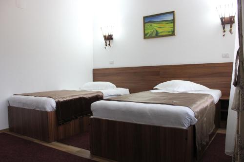 two twin beds in a room with at Hotel Class in Brezoi