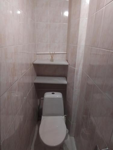 a small bathroom with a toilet and a sink at Svečių butas in Šiauliai