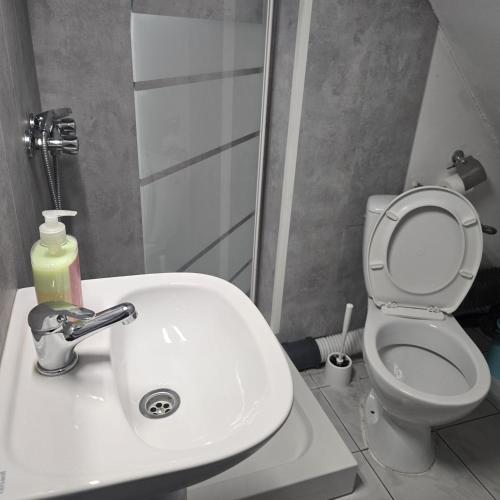 a bathroom with a sink and a toilet at Zajazd Rybaki in Płock