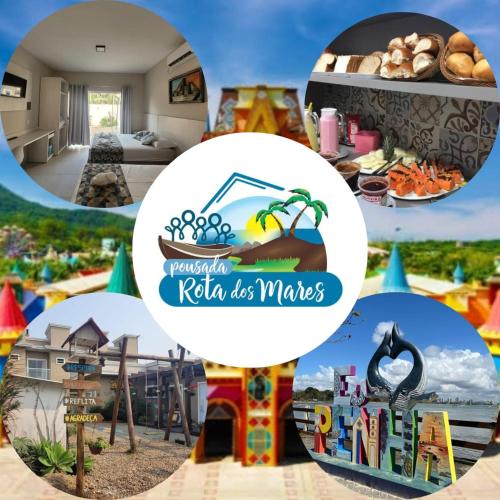 a collage of photos of a theme park at Pousada Rota dos Mares in Penha