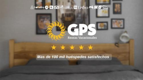 a picture of a bed with five stars on it at alberca tipo playa,10 min de la playa by G P S rentas in Mazatlán