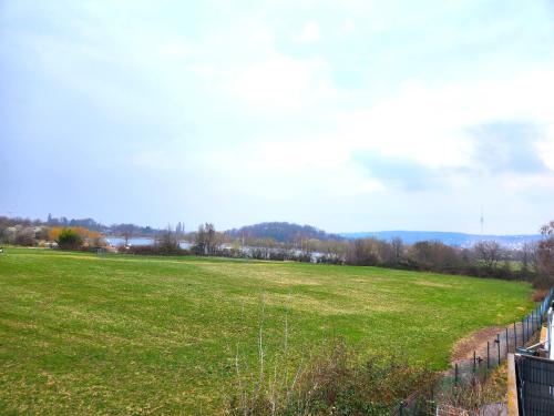 a large field of grass with a fence at Pension Blümchen am Kiesgrube in Dresden