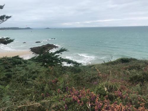 une vue d'une plage avec l'océan dans l'établissement Face à la mer, à Erquy