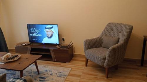 a living room with a tv and a chair at Comfort Plaza A in Cairo
