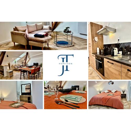 un collage de photos d'une cuisine et d'un salon dans l'établissement Le SILVA Centre ville Lumineux Wifi et Netflix, à Périgueux