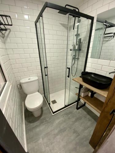 ein Badezimmer mit Toilette, Dusche und Waschbecken in der Unterkunft Santander industrial apartment in Santander
