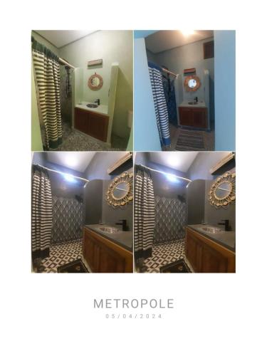 a collage of four pictures of a bathroom at House Medina Villa in Salene