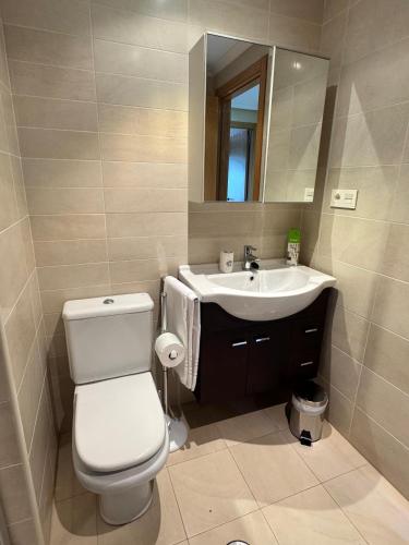 a bathroom with a white toilet and a sink at Apartamento Herosa 2 Spa in San Miguel de Reinante