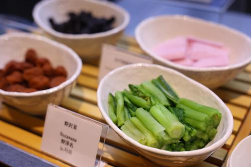 a group of bowls of vegetables on a table at Dormy Inn Matsumoto in Matsumoto