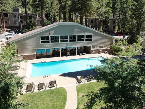 an aerial view of a house with a swimming pool at Cartwright Corner Condo townhouse in Incline Village