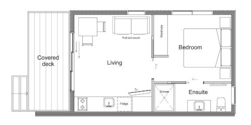 a floor plan of a small house at Tongariro Crossing Lodge in National Park
