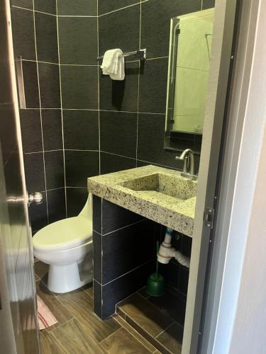 ein Badezimmer mit Waschbecken und Toilette in der Unterkunft Departamentos la Roca D4 in La Peñita de Jaltemba