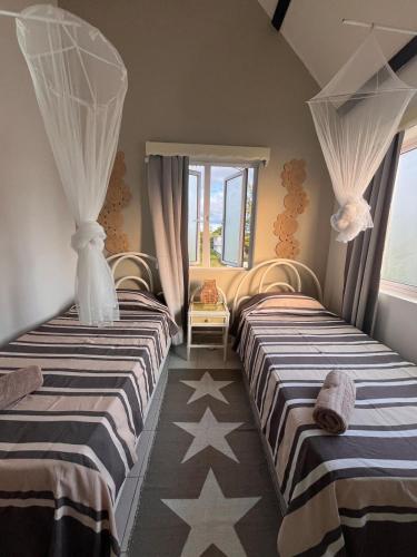 two beds in a room with stars on them at Baobab 3 Apartment in Grand-Baie