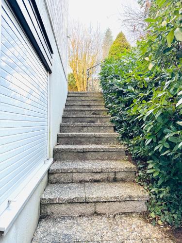 a set of stairs next to a building at Apartment Schwarzwaldhöhen Pforzheim-Birkenfeld in Birkenfeld