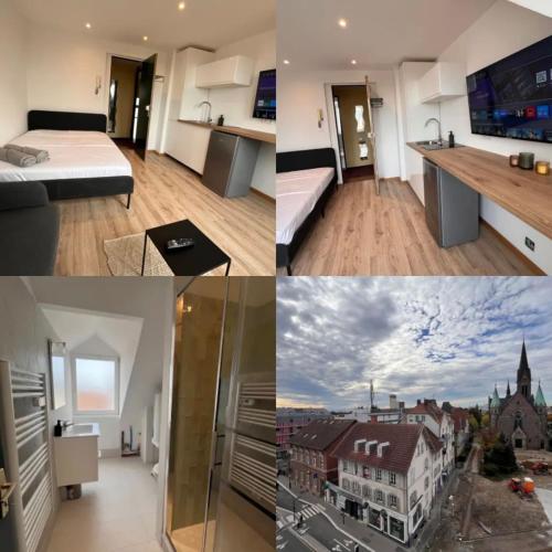 un collage de photos d'une chambre d'hôtel dans l'établissement Soh Rent Studio Schiltigheim centre - Tv - Wifi, à Schiltigheim