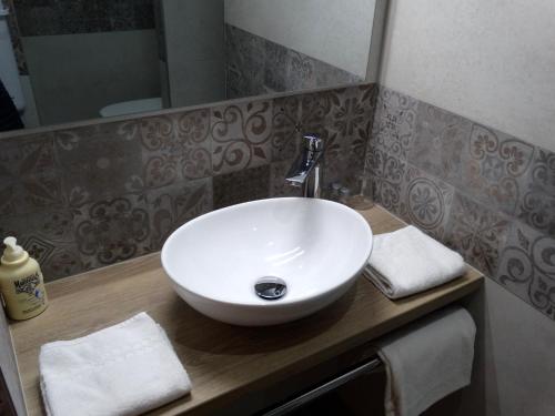 a bathroom with a white sink and a mirror at Castel Fleuri in Tours