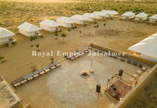 an overhead view of a group of white tents at Royal Empire Camp & Resort Jaisalmer in Sām