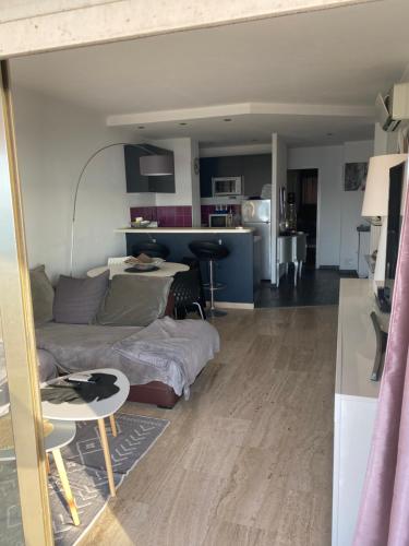 un salon avec un canapé et une table dans l'établissement Le chantilly, à Cagnes-sur-Mer