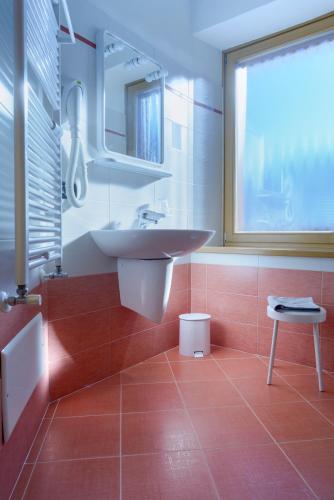 a bathroom with a sink and a window at Hotel La Nuova Montanina in Auronzo di Cadore