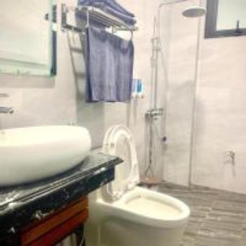 a bathroom with a sink and a toilet and a shower at SH Homestay - Venuestay in Sóc Sơn