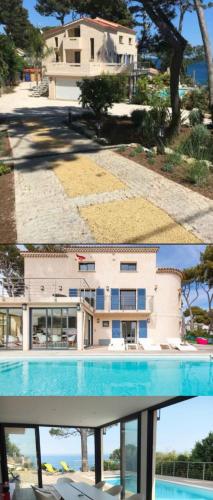 deux photos d'une maison et d'une piscine dans l'établissement Cap Antibes Villa, à Antibes