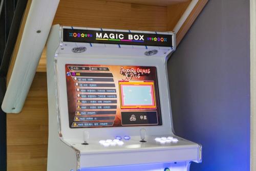 a machine in a room with a staircase at Gyeongju Haneul Kids Pool Villa in Gyeongju