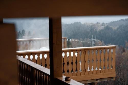 a balcony with a view of a mountain at Matca Hotel Relais & Châteaux in Şimon