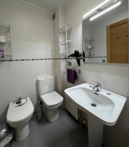 a white bathroom with a toilet and a sink at Apartamento Berria in Pamplona