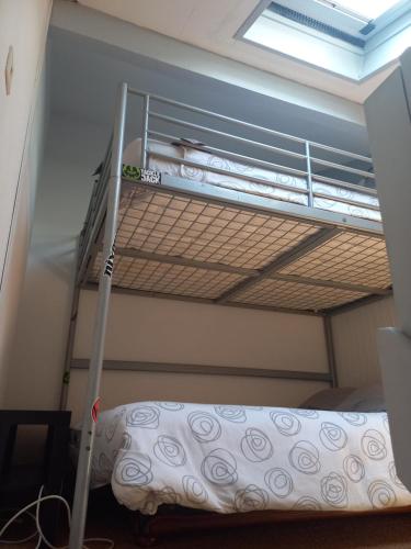 a bunk bed in a small room with a ladder at Villa patio Seignosse in Seignosse