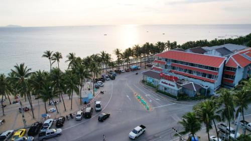 an aerial view of a street in front of the ocean at S2 Hotel - SHA Plus Certified in Bangsaen