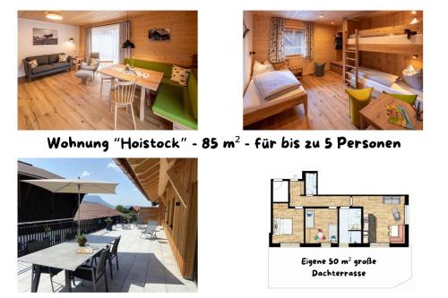 zwei Bilder eines Wohnzimmers und eines Hauses in der Unterkunft Ferienhof Matthias Herz in Rettenberg