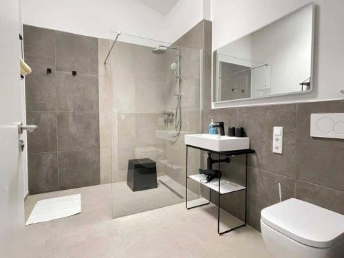 Ένα μπάνιο στο Ferienwohnung Deichzauber