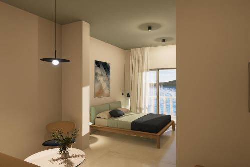 a bedroom with a bed and a large window at Villa Segetski dvori - Tradition since 1964 in Trogir