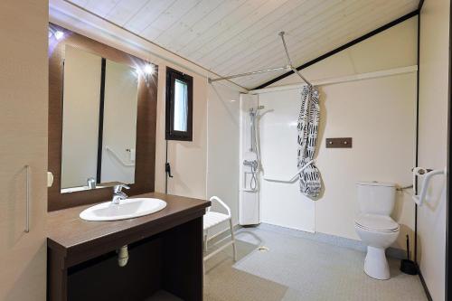 un bagno con wc, lavandino e doccia di Les Lingoustes - Cottage climatisé avec piscine a Solliès-Toucas
