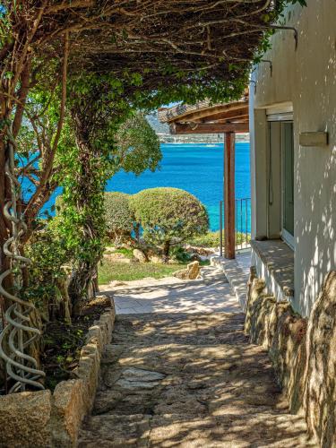 a walkway next to a building with a tree at Villa Paradiso in Cala Bitta