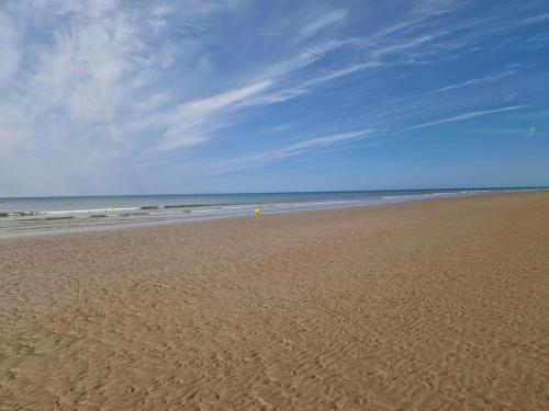 a sandy beach with the ocean in the background at Le Cocon, 100m de la plage, place de parking privé in Saint-Hilaire-de-Riez