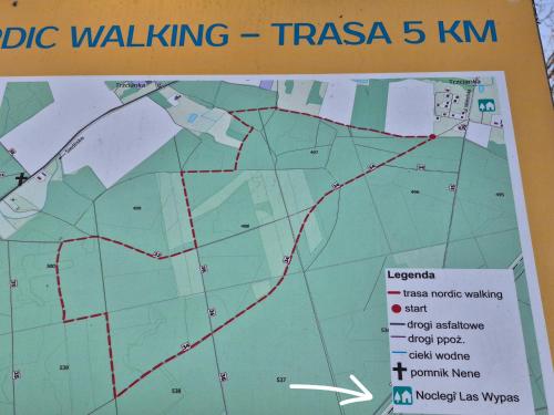 a map of the trekking itinerary for tourist attraction at Noclegi "LAS WYPAS" Trzcianka in Trzcianka