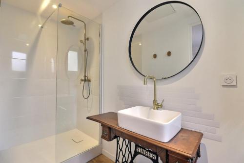 ein Badezimmer mit Waschbecken und Spiegel in der Unterkunft Le Cocon des halles * Ideal Couple ou solo * WiFi * Élégance * Pieds des Halles in Troyes