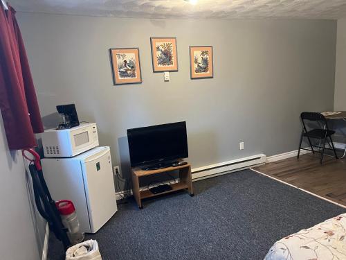 sala de estar con TV y microondas en Hillside View, en Burlington