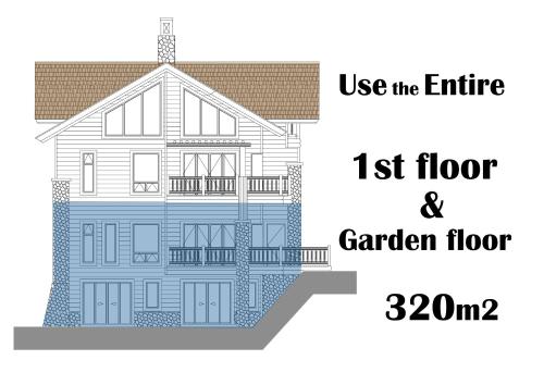 a drawing of a house with the first floor and garden floor at One house UNIT 1 Your Luxury home in Baguio